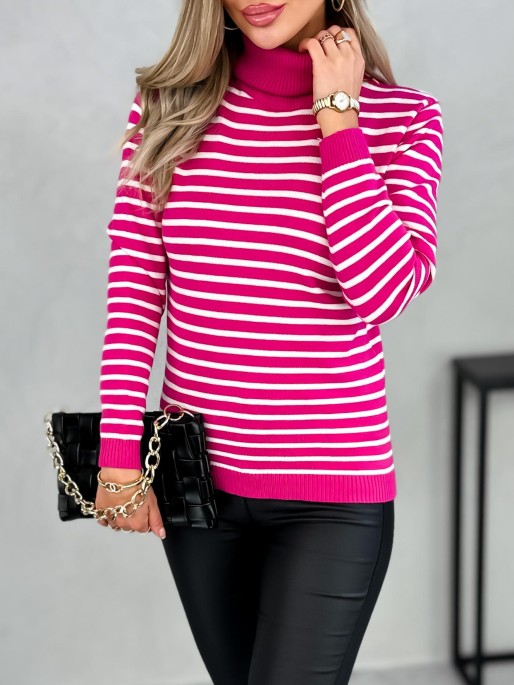 Sweter z Golfem Aprico Różowo-Biały