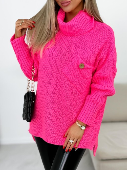 Sweter Z Golfem Belima Neon Róż
