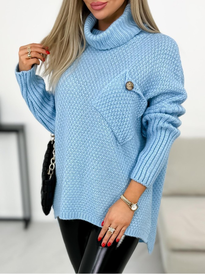 Sweter Z Golfem Belima Błękitny