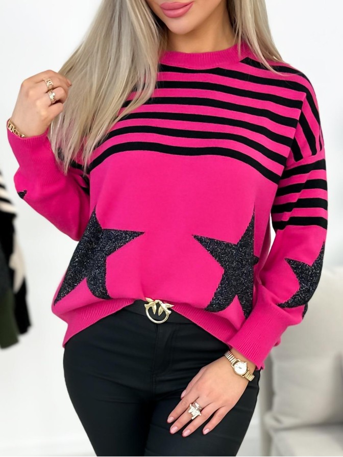 Sweter Varis Różowo-Czarny